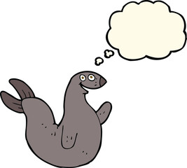 cartoon happy seal with thought bubble