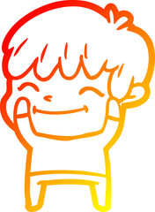 warm gradient line drawing cartoon happy boy