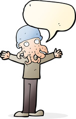 cartoon alien squid face man with speech bubble