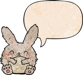 cute cartoon rabbit and speech bubble in retro texture style