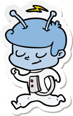 sticker of a friendly cartoon spaceman running