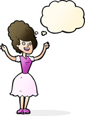 cartoon happy 1950's woman with thought bubble