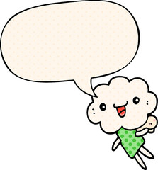 cartoon cloud head creature and speech bubble in comic book style