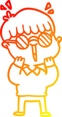 warm gradient line drawing cartoon happy boy wearing spectacles
