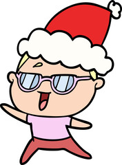 line drawing of a happy woman wearing spectacles wearing santa hat