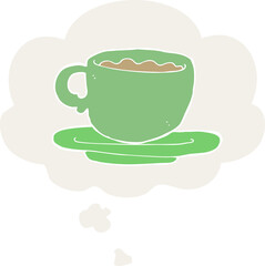 cartoon cup of tea and thought bubble in retro style