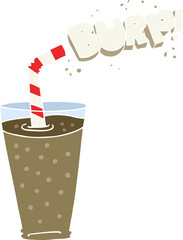 flat color illustration of a cartoon fizzy drink in glass