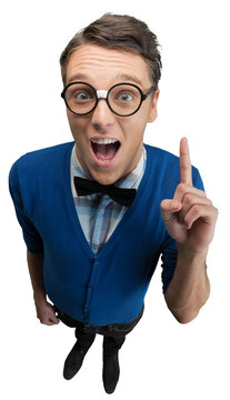Positive Nerd man in round glasses