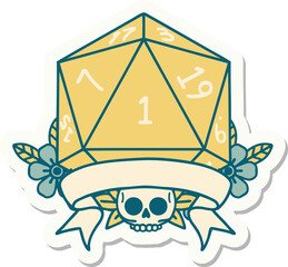 natural one d20 dice roll sticker