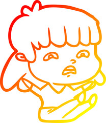 warm gradient line drawing cartoon worried woman