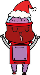happy line drawing of a robot wearing santa hat