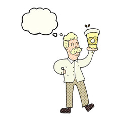 thought bubble cartoon man with coffee cups