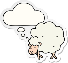 cartoon sheep and thought bubble as a printed sticker