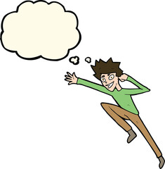 cartoon jumping man with thought bubble