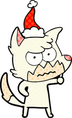 comic book style illustration of a annoyed fox wearing santa hat