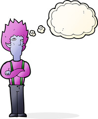 cartoon vampire man with thought bubble