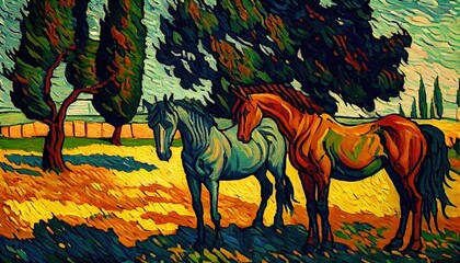 Horse, horses, horse painting, retro tee-shirt design