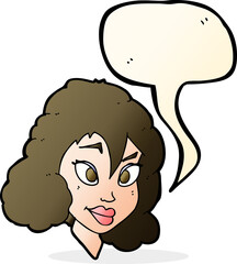 cartoon pretty woman with speech bubble