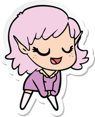 sticker of a happy cartoon elf girl