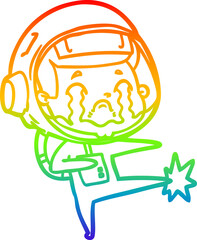 rainbow gradient line drawing cartoon crying astronaut
