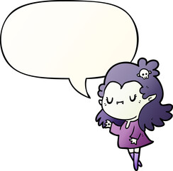 cute cartoon vampire girl and speech bubble in smooth gradient style
