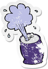 retro distressed sticker of a cartoon fizzing soda can