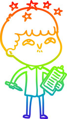 rainbow gradient line drawing cartoon amazed boy