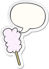 cartoon candy floss on stick and speech bubble sticker