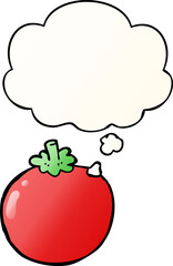 cartoon tomato and thought bubble in smooth gradient style
