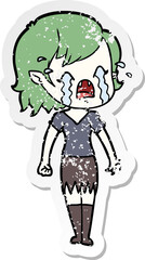 distressed sticker of a cartoon crying vampire girl