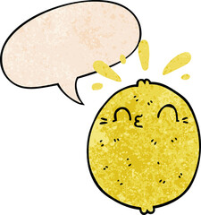 cute cartoon lemon and speech bubble in retro texture style