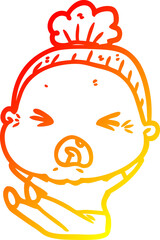 warm gradient line drawing cartoon angry old woman