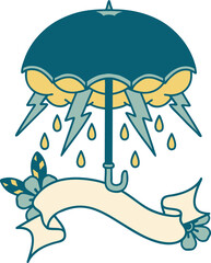 tattoo with banner of an umbrella
