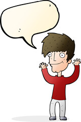 cartoon man waving arms with speech bubble