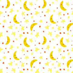 Moons and stars seamless pattern.