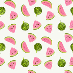 Watermelon summer fruit seamless pattern.
