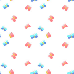 Butterflies blue and red seamless pattern.