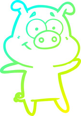 cold gradient line drawing happy cartoon pig