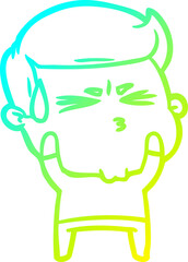 cold gradient line drawing cartoon frustrated man