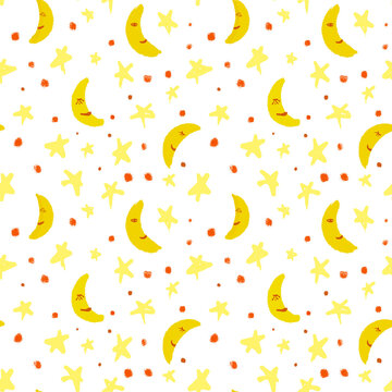 Moons and stars seamless pattern.