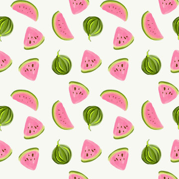 Watermelon summer fruit seamless pattern.