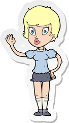 sticker of a cartoon pretty girl waving