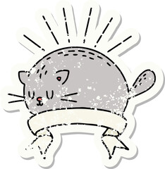 grunge sticker of tattoo style happy cat