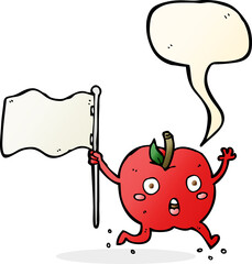 cartoon funny apple with flag with speech bubble