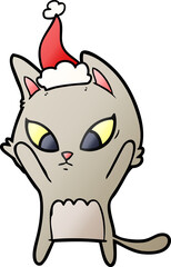 confused gradient cartoon of a cat wearing santa hat