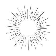 Obraz premium Bursting rays sunrise frame, isolated on white background. Vintage Firework burst for logotype, emblem, logo, tag, stamp, banner. Sunburst rays design elements, explosion black rays. Vector illustrati