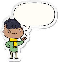 cartoon friendly boy and speech bubble sticker