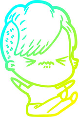 cold gradient line drawing cartoon annoyed hipster girl