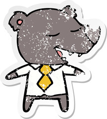 distressed sticker of a cartoon bear wearing shirt and tie