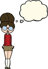 cartoon librarian woman with thought bubble